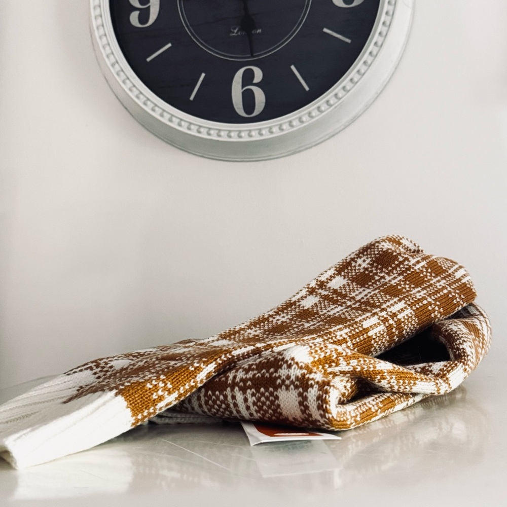 Timberland, Wheat Buffalo Tan Plaid Cream Colored Rectangular Scarf, 10x68
